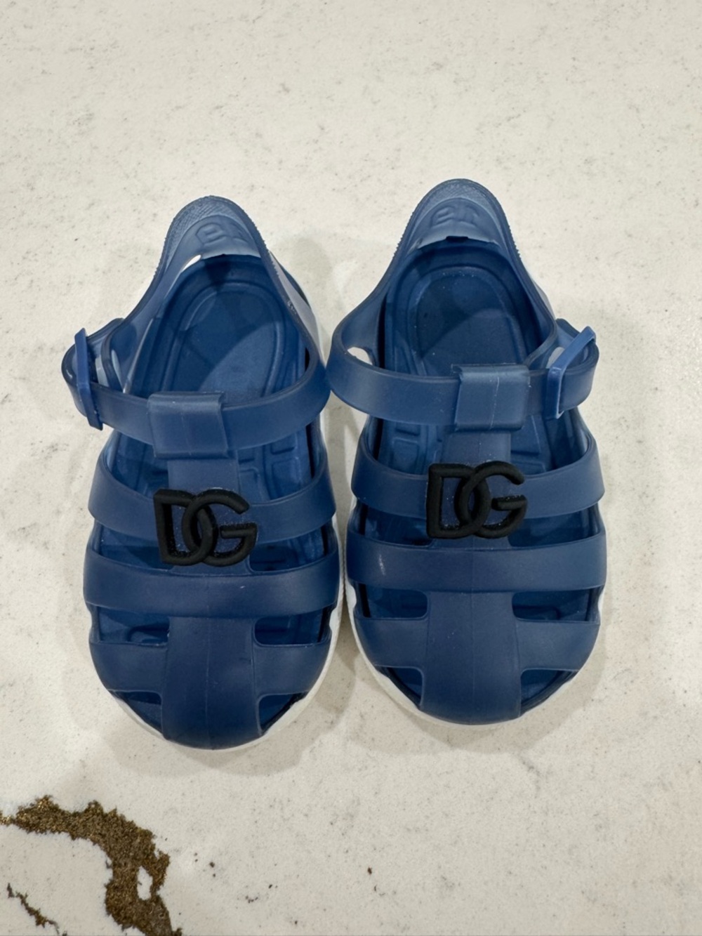 Dolce & Gabbana Kids Deep Blue Jelly Sandals with DG Emblem